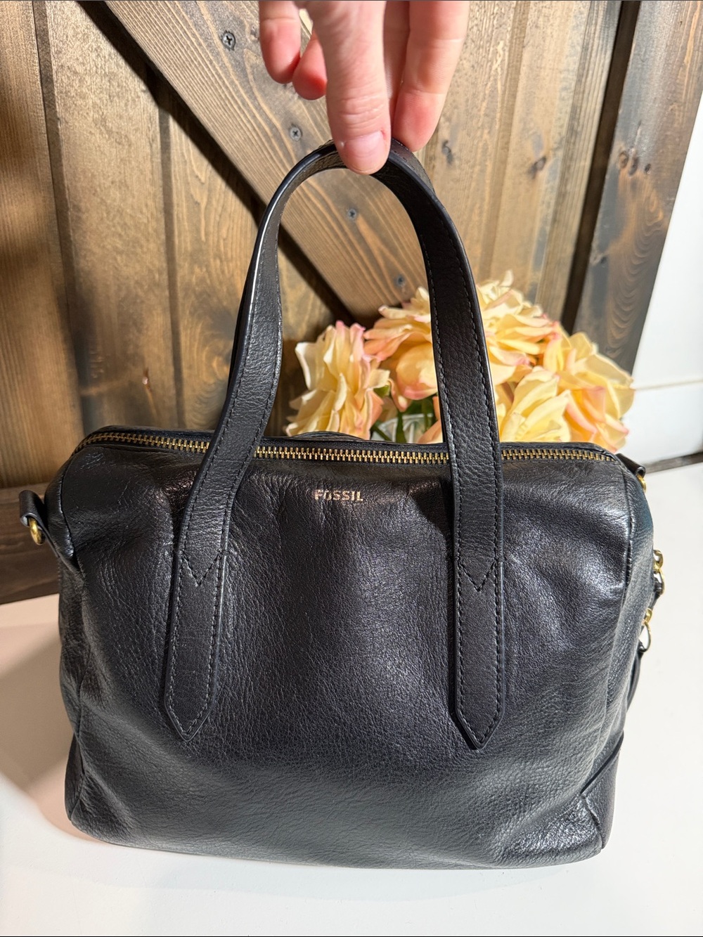 Fossil Black Leather Satchel Bag